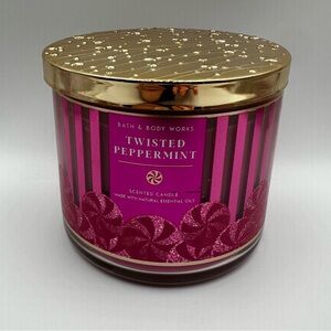 Bath & Body Works Twisted Peppermint Scented Candle - Pink and Gold 14.5 oz